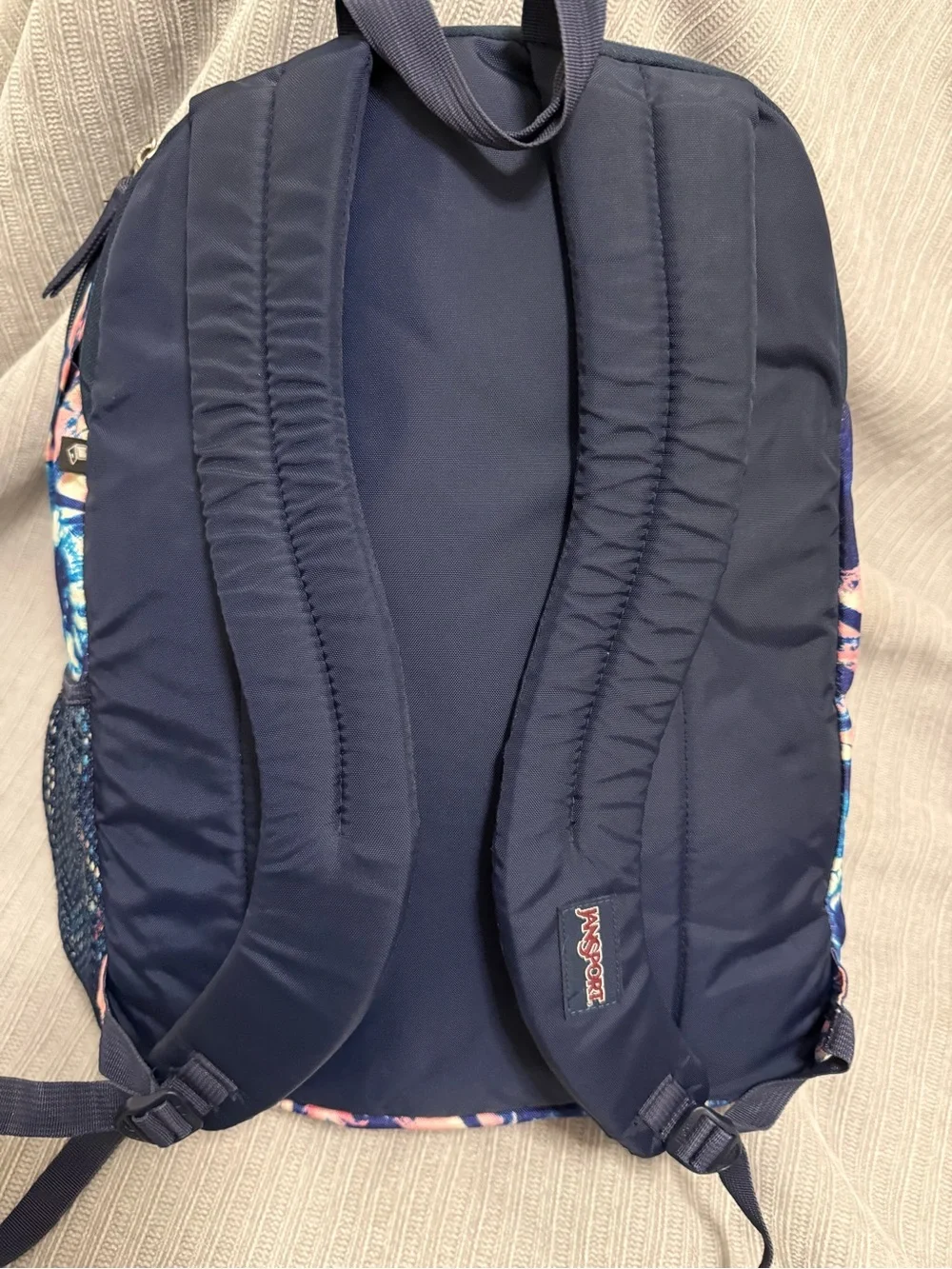 Jansport Navy Blue & Pink Abstract Pattern Backpack